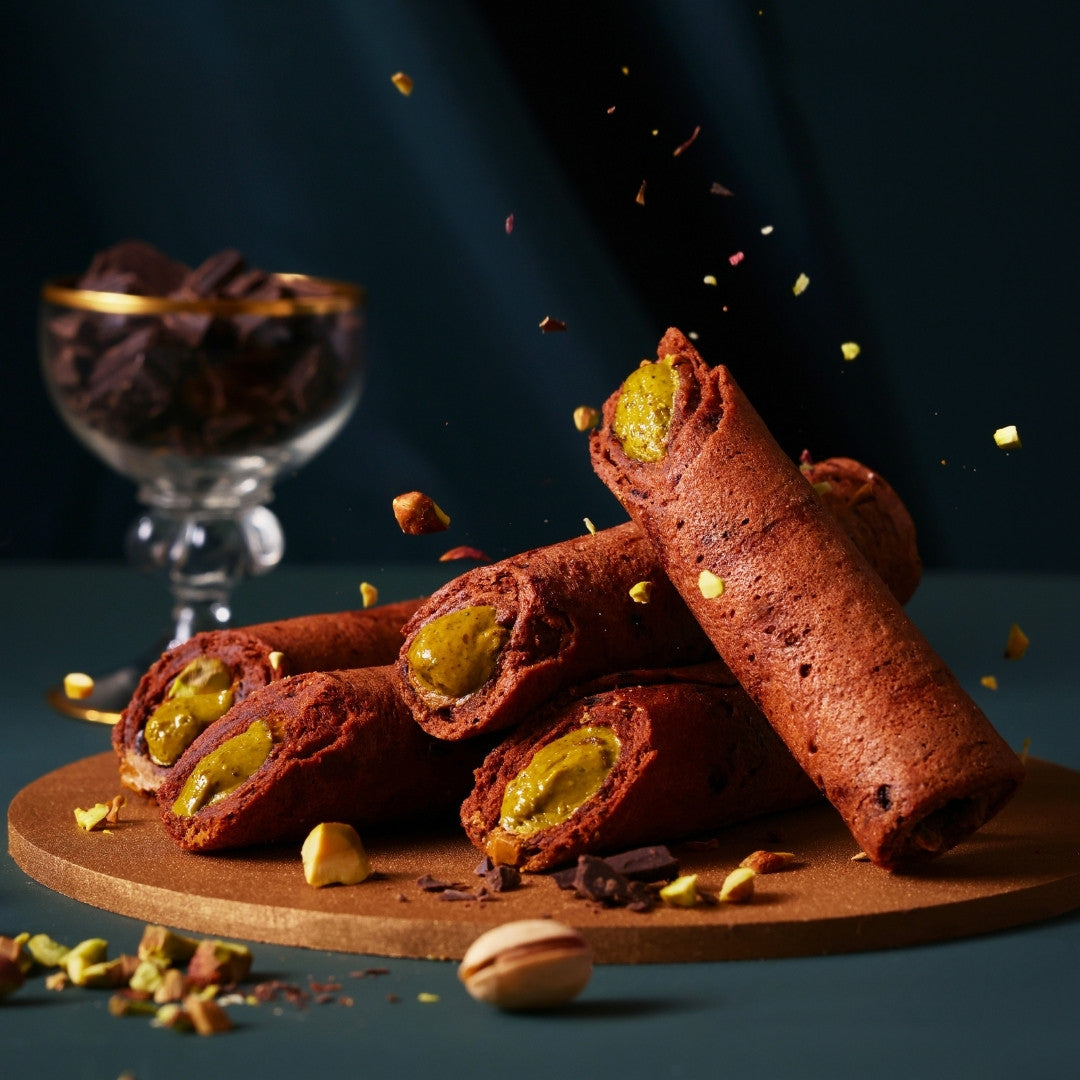 Hiwalk - Dark Chocolate Pistachio Filled Extra Thick Egg Rolls (8 rolls in a box)