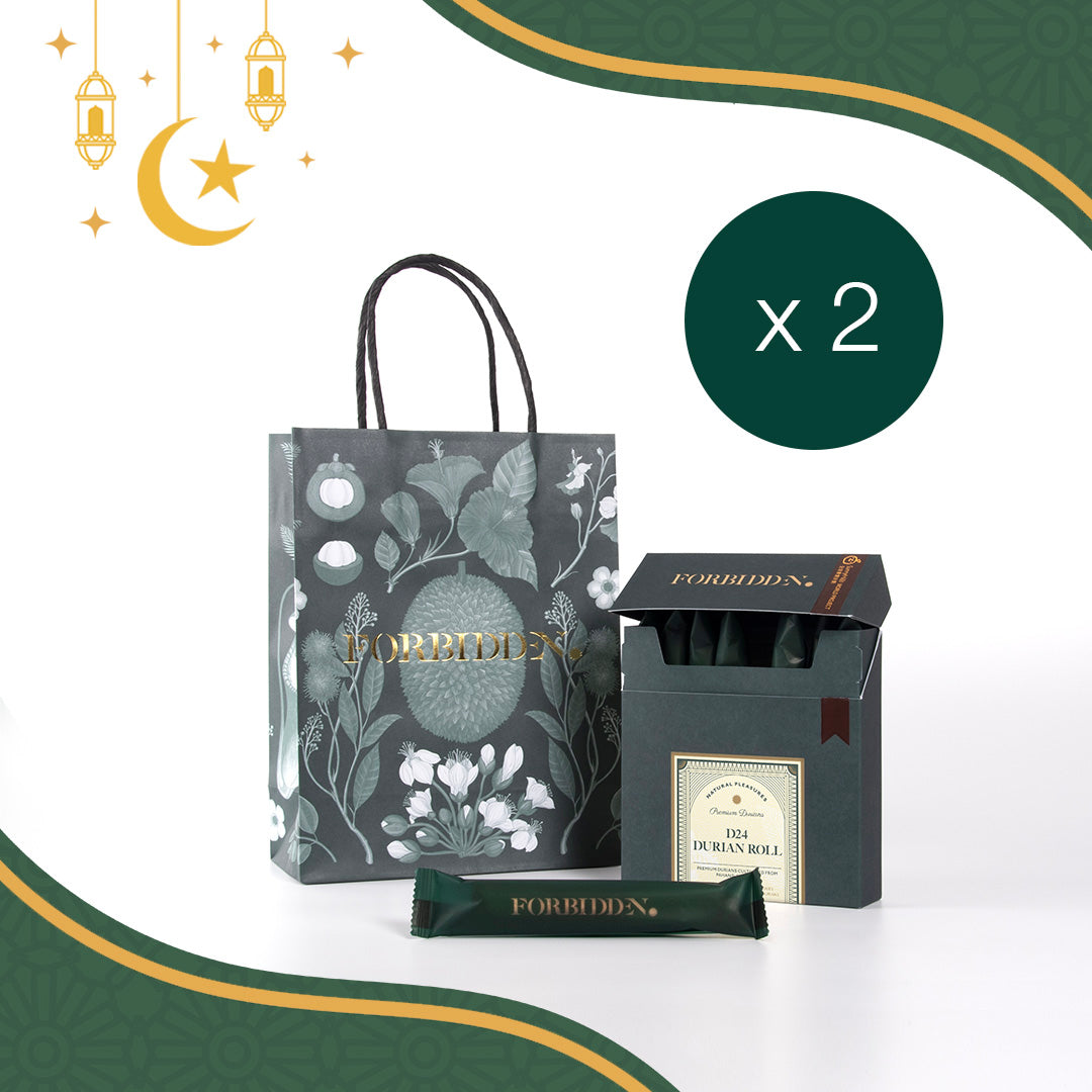FORBIDDEN D24 Durian Love Letter Egg Rolls - 2 boxes of 8pc - Packaging with Raya Border